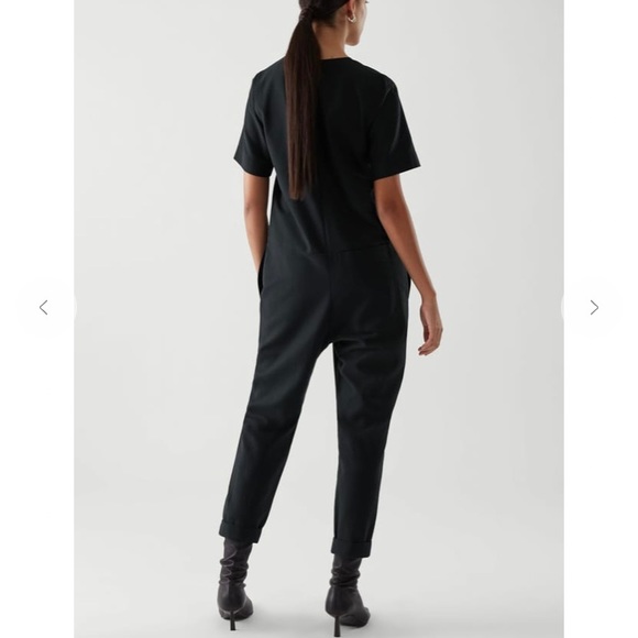 COS Short-Sleeve Jumpsuit black utilitarian style romper front pocket jumper - Picture 2 of 9